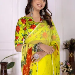 PAYAL CREATION Floral Printed Embellished Banarasi Saree image 5