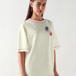 Crazymonk Women Graphic Printed Round Neck Cotton Oversized T-shirt-picture-54