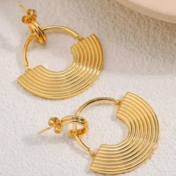 DressBerry Stainless Steel 18k Gold Plated Pearls Beaded Geometric Drop Earrings-image-9
