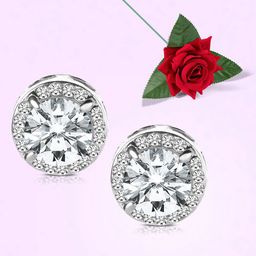 Peora Silver-Plated Cubic Zirconia Studded Circular Studs With Rose-picture-0