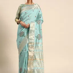 DIVASTRI Woven Design Embroidered Silk Cotton Banarasi Saree image 4
