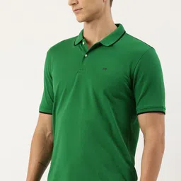 peter england Men Self Design Polo Neck Polycotton Green T-Shirt image 3