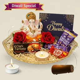 oddclick Happy Diwali Gift Hamper – Ganesha Idol, Chocolates & Decorative Lights Paper Gift Box-picture-22