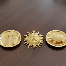 gud fairy Auspicious Brass Sun, Kuber Yantra & Tortoise Set for Home Temple & Success Decorative Showpiece - 5 cm image 2