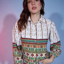 buynewtrend Women Regular Fit Printed Spread Collar Casual Shirt-picture-11