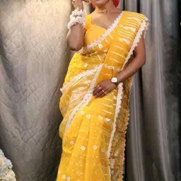 happy creation Embroidered Jamdani Handloom Cotton Blend Saree-picture-27