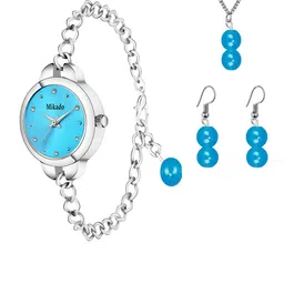 Mikado Women Blue Brass Printed Dial & Silver Toned Stainless Steel Bracelet Style Straps Analogue Watch-picture-37