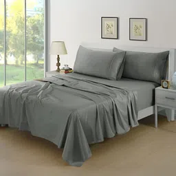 Aurave Grey 400 TC King Bedsheet With 2 Pillow Covers-image-20