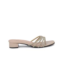 Shezone Women Beige Woven Design Block Heels image 4