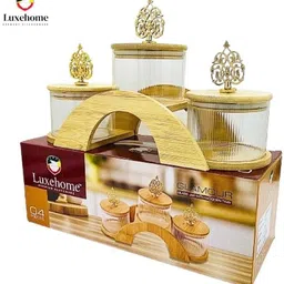 grahast Pack of 3 Glass GIFT HAMPER FOR DRY FRUITS & CANDY JARS Dinner Set image 1