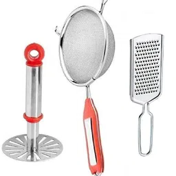 wokhouse combo of one plastic handle strainer with one cheese grater and masher Kitchen Tool Set-picture-40