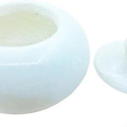 eastern handicrafts White Marble Sindoordani Marble Decorative Platter image 3