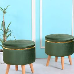 Shadowkart Green Wooden Pouffes Sitting Mudda Ottomans-picture-5