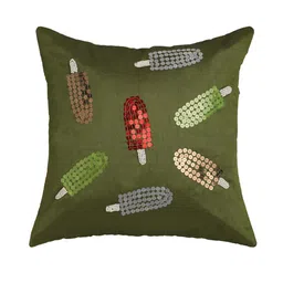 Alina decor Olive Green Set of 2 Embellished Square Cushion Covers image 2