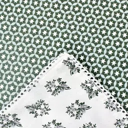 Aurave Green & White Floral Printed Cotton AC Room 150 GSM Reversible Double Bed Dohar image 2