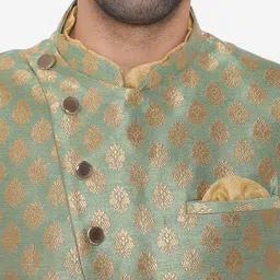 Manu Men Beige & Green Solid Kurta with Churidar & Nehru Jacket image 5