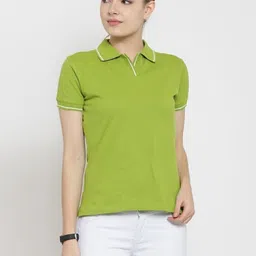scott international Women Solid Polo Neck Pure Cotton Green T-Shirt-picture-17