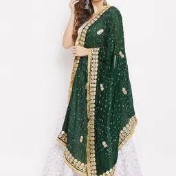Clora Creation Green & Gold-Toned Tie and Dye Bandhani Gotta Patti Dupatta image 3