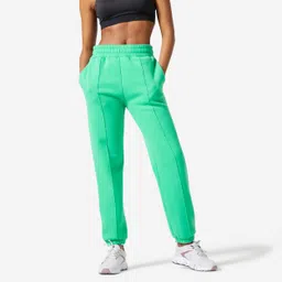 domyos Women's Trackpant Jogger Fleece 500 For Gym-Green-picture-10