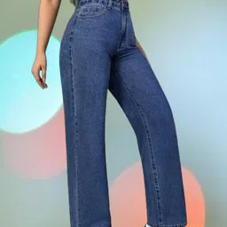 Women Straight Fit Mid Rise Blue Jeans-image-8