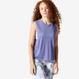 Women Gym and Dance Tank Top Loose Fit Polyester - Purple-image-103