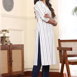 Haute and Humble Striped Cotton A-Line Kurta image 3