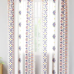 Encasa Homes White & Blue Set of 2 Ethnic Motifs Sheer Long Door Curtain-picture-16