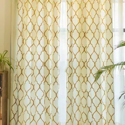 URBAN SPACE Cream & Beige 2 Pieces Geometric Printed Cotton Long Door Curtain-picture-34