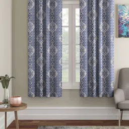 ROMEE Blue Set of 2 Ethnic Motifs Room Darkening Window Curtain-image-62