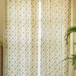 URBAN SPACE Cream-Coloured & Blue 2-Pieces Floral Cotton Door Curtains-picture-25