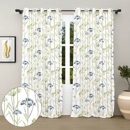 haus & kinder Blue & White  2 Pieces Floral Pure Cotton Room Darkening Door Curtains-picture-35