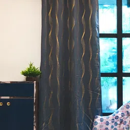 URBAN SPACE Gold Foil Grey & Gold-Toned Abstract Black Out Cotton Window Curtain-picture-14