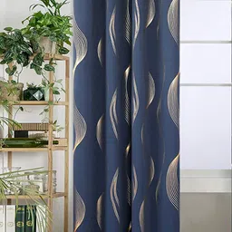 URBAN SPACE Gold Foil Navy Blue & Gold-Toned Printed Cotton Black Out Window Curtain-picture-13