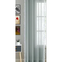 HOMEMONDE Grey & White Cotton Eyelet Sheer Long Door Curtain-picture-15