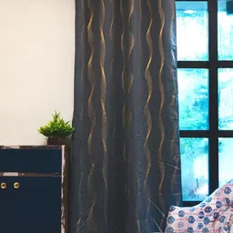 URBAN SPACE Grey & Gold-Toned Black Out Door Curtain-image-78