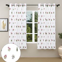 haus & kinder Pink & White 2 Pieces Floral Printed Cotton Room Darkening Window Curtains-picture-18
