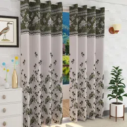 Fresh From Loom Green & Grey Set of 2 Floral Room Darkening Door Curtain-picture-36