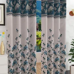 Fresh From Loom Turquoise Blue Set of 2 Floral Room Darkening Long Door Curtain-picture-26