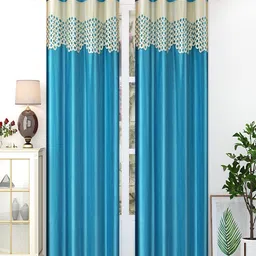 Homefab India Turquoise Blue Set of 2 Long Door Curtains-picture-22