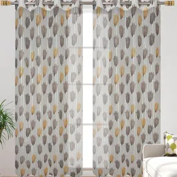 Homefab India Brown & Yellow Set of 2 Floral Sheer Long Door Curtain-picture-10
