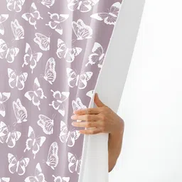 haus & kinder Purple & White 2 Pieces Self Design Cotton Room Darkening Window Curtains image 3