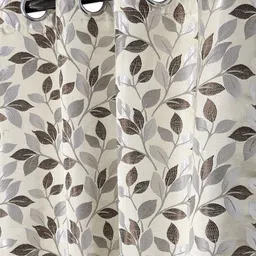 ROMEE Brown & Off White Set of 2 Floral Room Darkening Long Door Curtain image 4