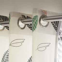 URBAN SPACE Boho Cream-Coloured & Green Floral Printed Cotton Window Curtain image 2