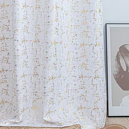URBAN SPACE White & Gold-Toned Printed Black Out Door Curtain image 5