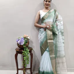 Mitera Women Tie and Dye Zari Organza Saree-picture-33