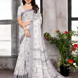The Textile Hub Printed Pure Linen Saree-image-91