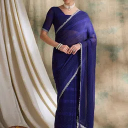 HERE&NOW Embellished Beads and Stones Silk Blend Saree-image-95