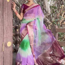 DIVASTRI Tie and Dye Zari Organza Saree-picture-16