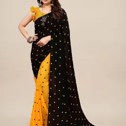 moda rapido ANAND SAREES Polka Dot Printed Pure Georgette Half & Half Saree-picture-25