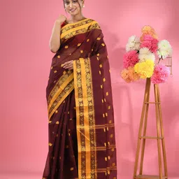 Charukriti Ethnic Motifs Zari Woven Design Pure Cotton Taant Saree-image-80